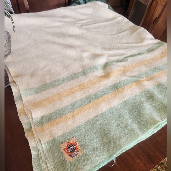 Ayers Green and Yellow Wool Stripped Blanket - Picture 4 of 4